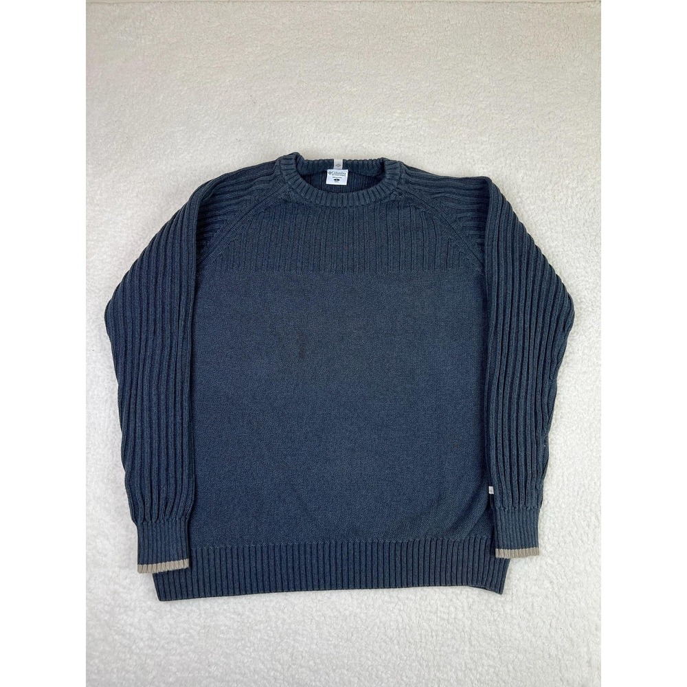 Columbia Mens Blue 100% Cotton Ribbed Knit Crewneck Pullover Sweater AM2859 L